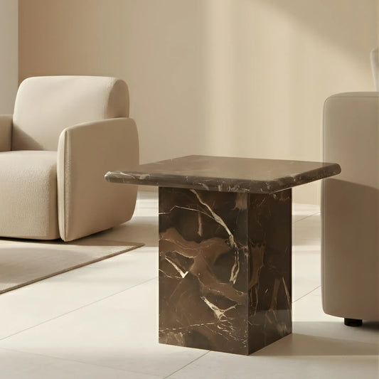 Bruno Brown Marble Plinth Table