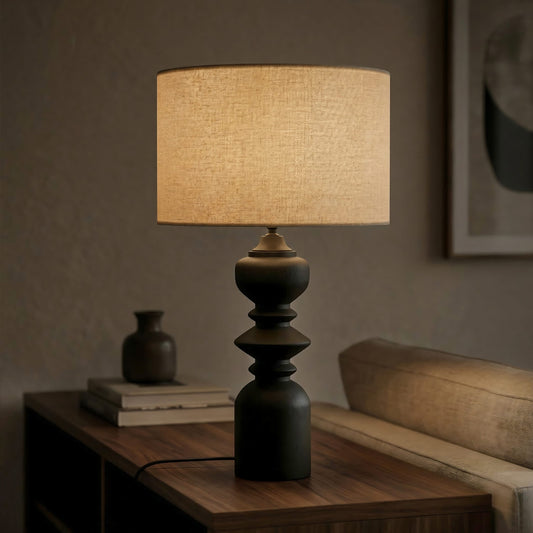 Torre Black Geometric Wooden Lamp Base