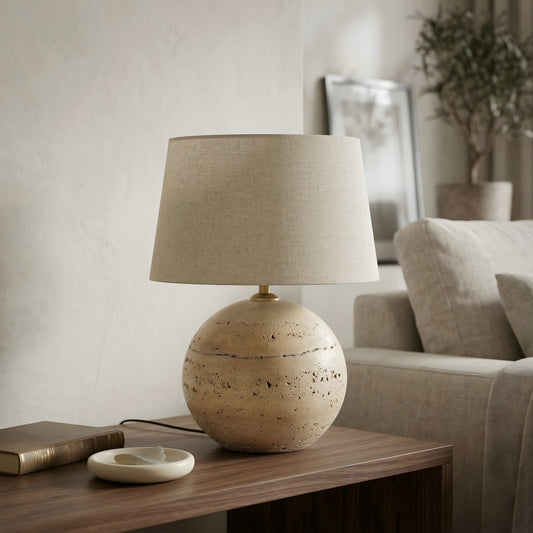 Orbis Spherical Travertine Lamp Collection