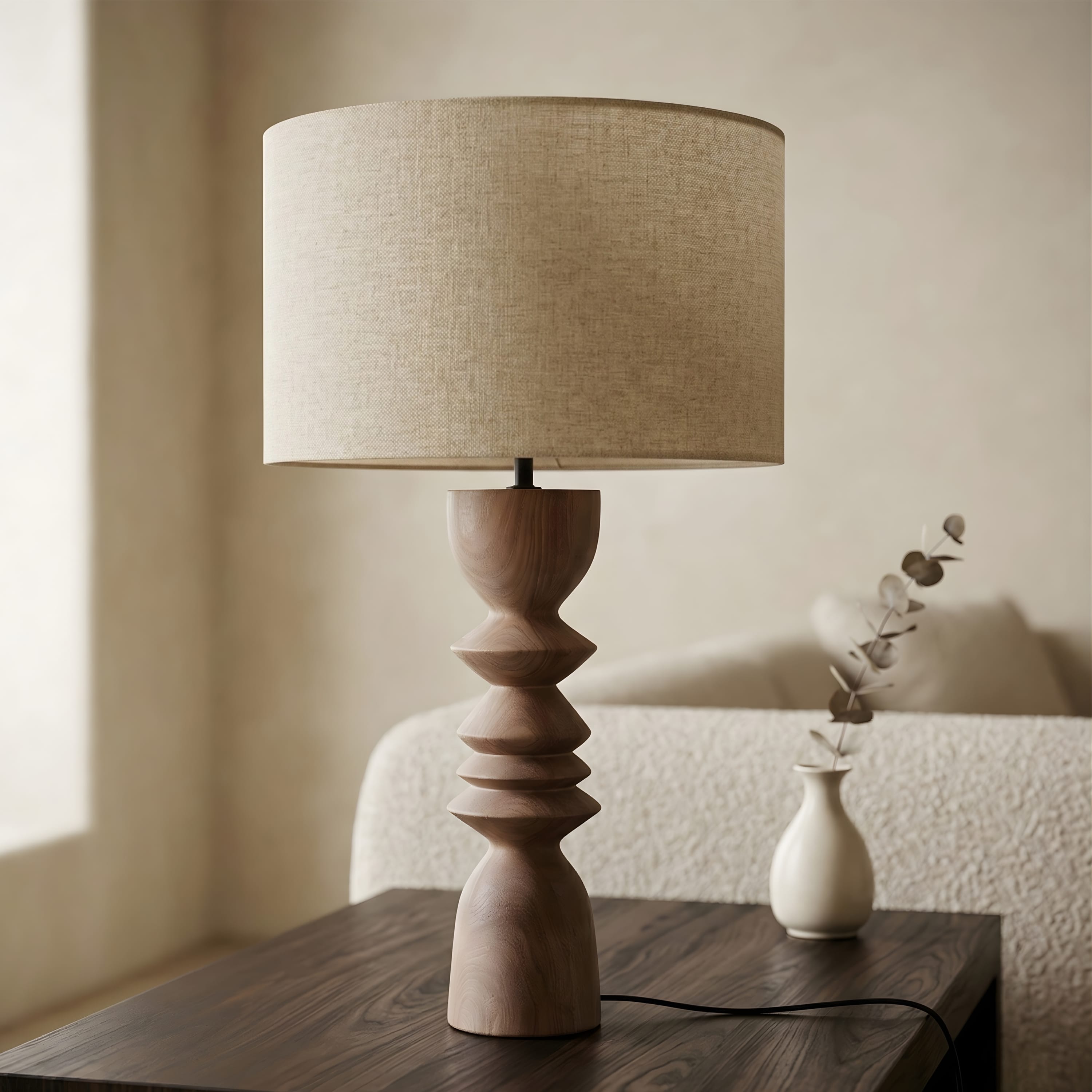 Elara Natural Geometric Wooden Lamp – MÂZIA