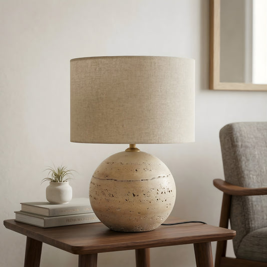Orbis Spherical Travertine Lamp Collection