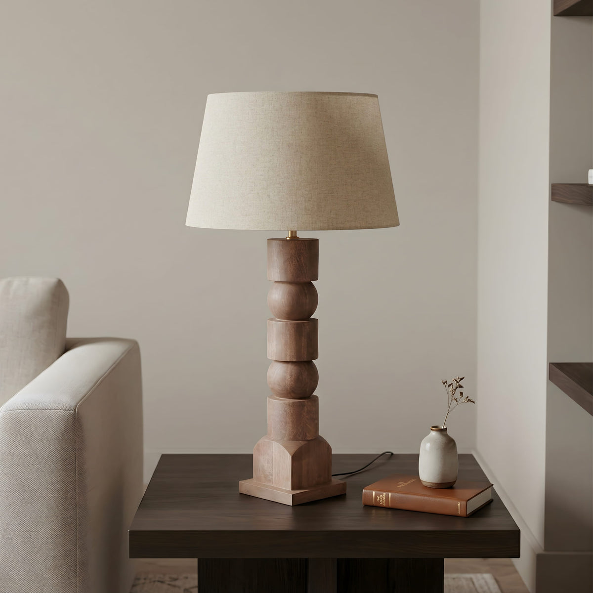 Moro Geometric Totem Wooden Table Lamp, view 2, image 2