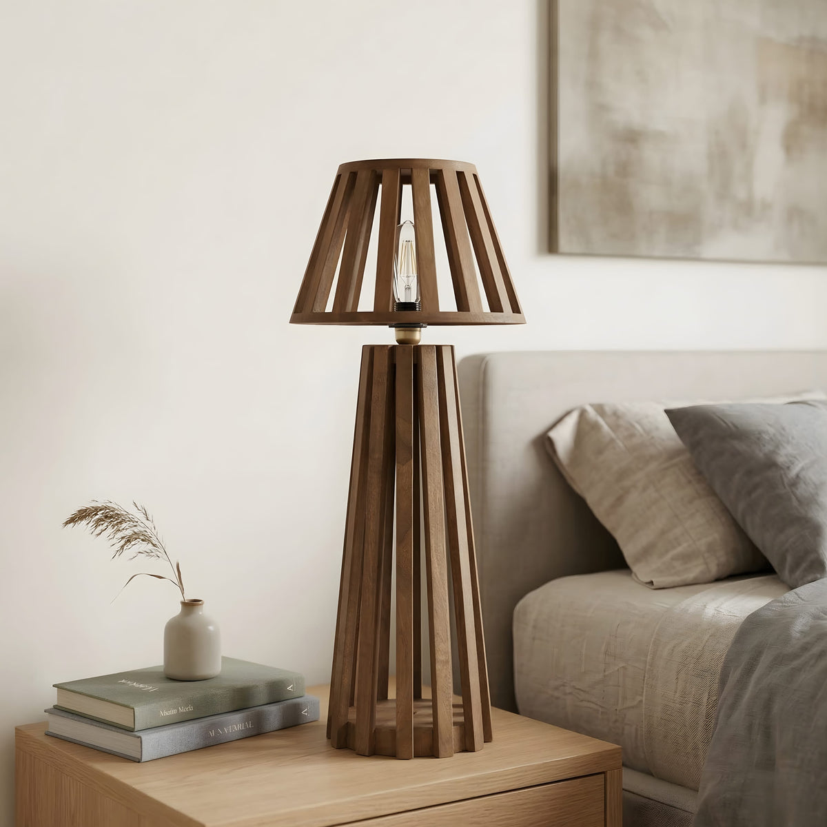 Orion Slatted Wooden Table Lamp, view 2, image 2