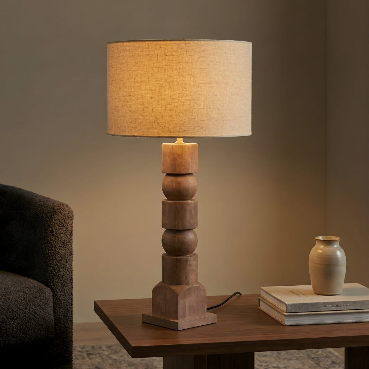 Moro Geometric Totem Wooden Table Lamp, view 3, image 3
