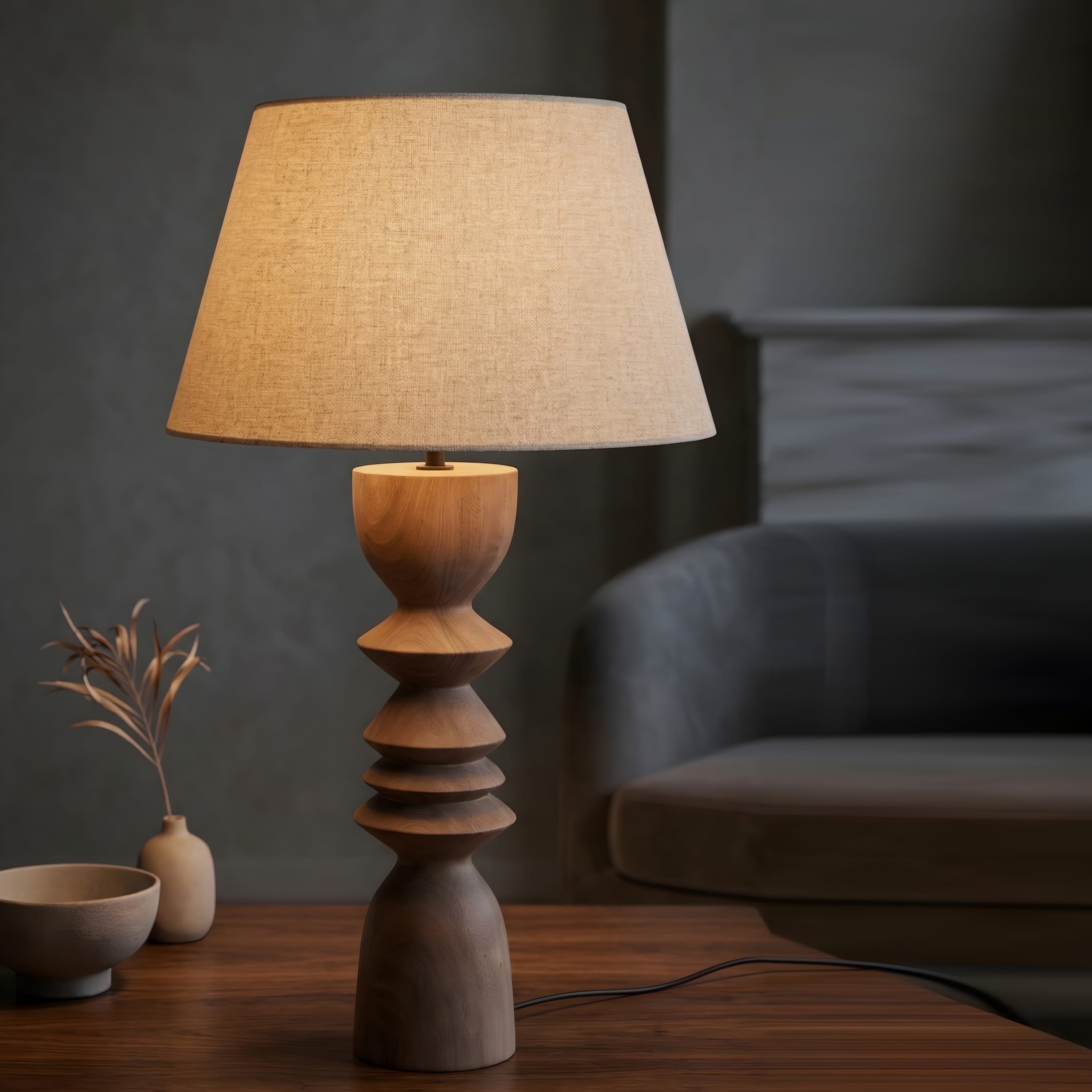 Elara Natural Geometric Wooden Lamp – MÂZIA