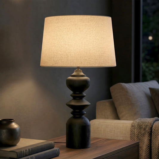 Torre Black Geometric Wooden Lamp Base