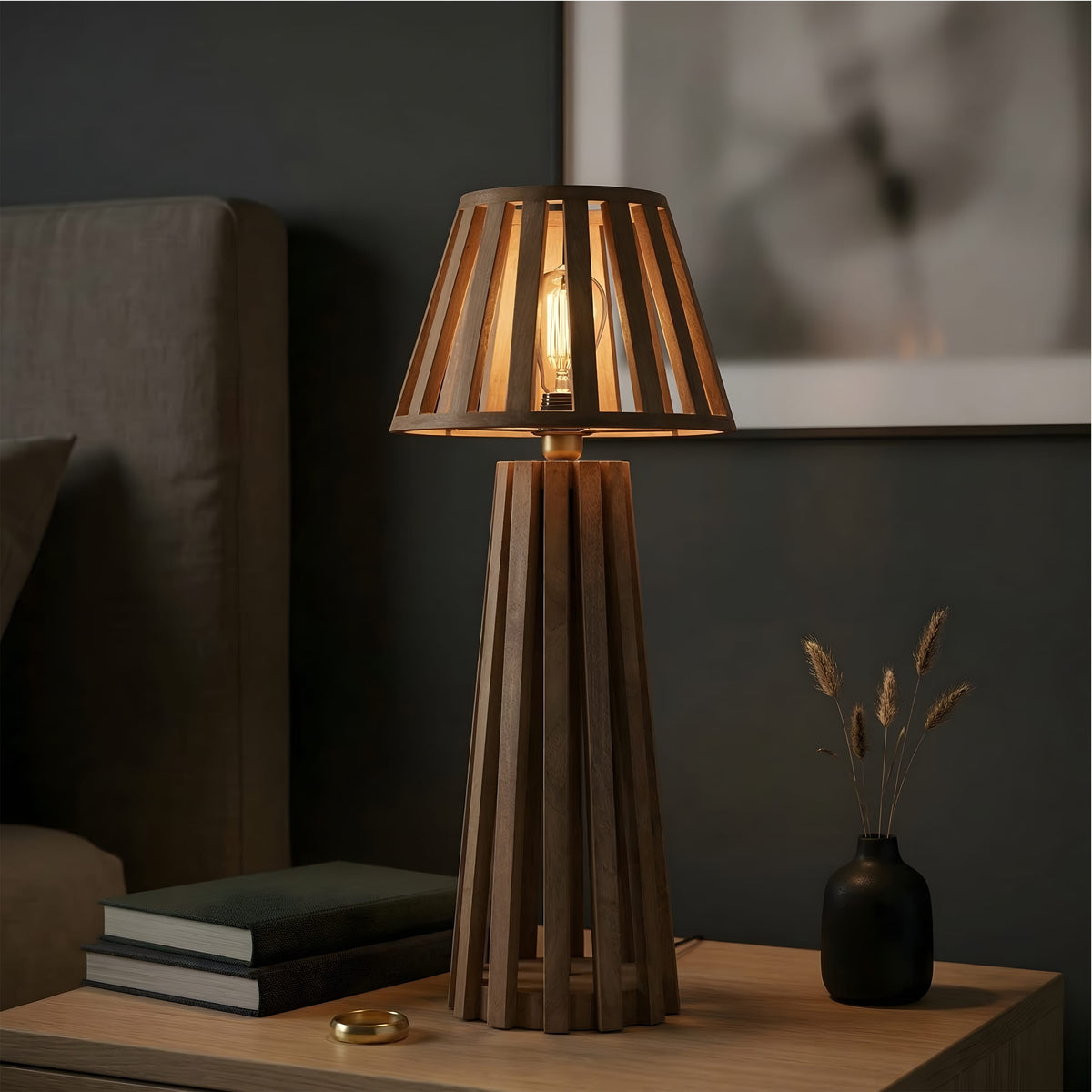 Orion Slatted Wooden Table Lamp, view 5, image 5