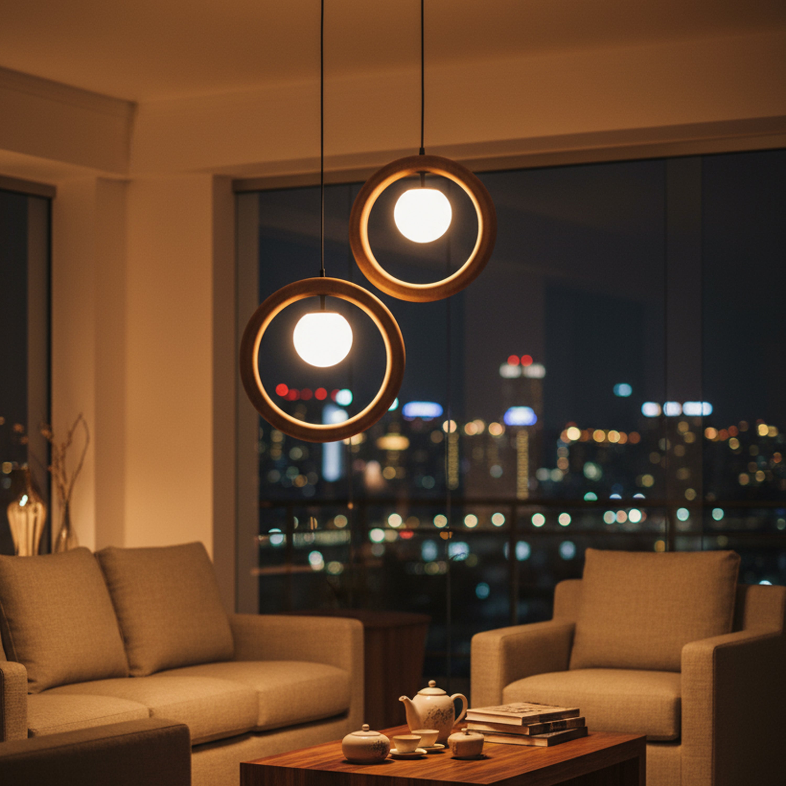 Aurora Handcrafted Mango Wood Hanging Lamp